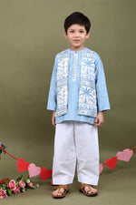 Load image into Gallery viewer, Blue Mul Chanderi Kurta with Attached Muslin Jacket Set