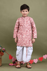 Mrigvan Rose Printed Chikankari Kurta Dhoti Set