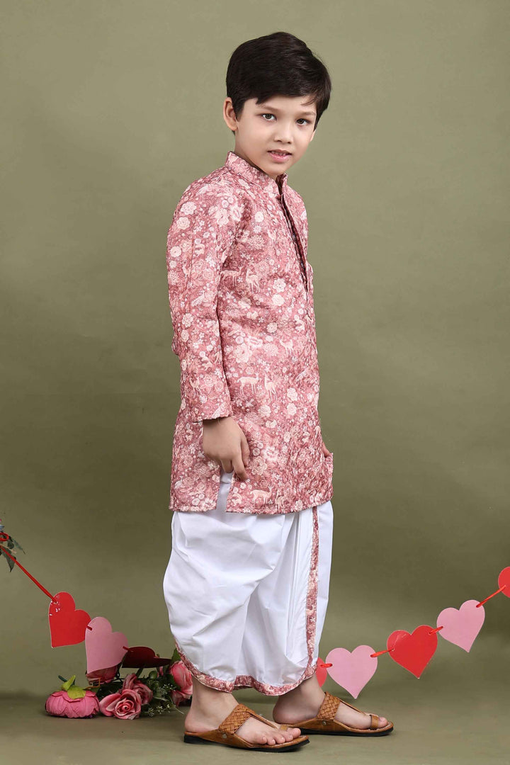 Mrigvan Rose Printed Chikankari Kurta Dhoti Set