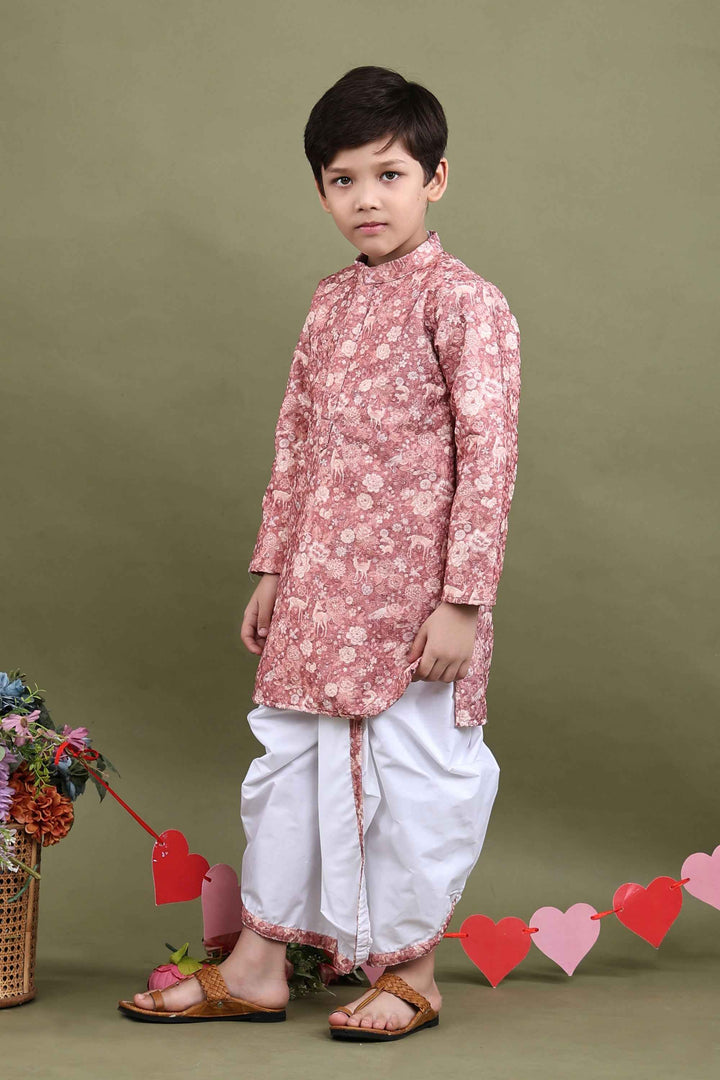 Mrigvan Rose Printed Chikankari Kurta Dhoti Set