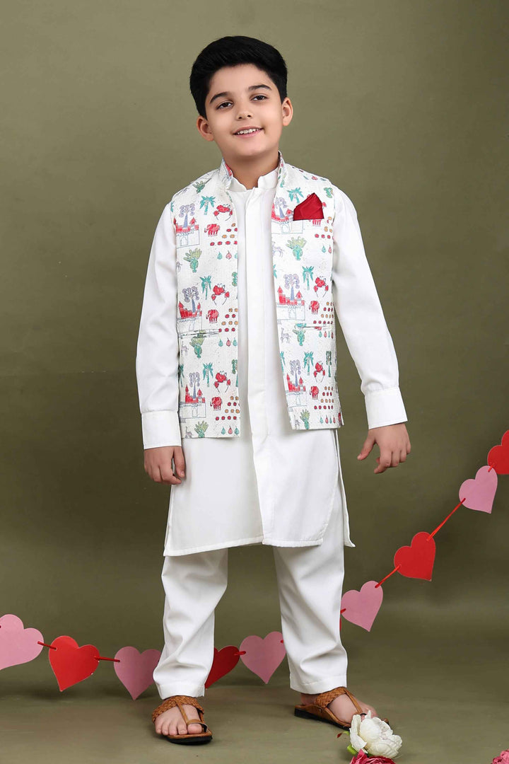 Rajwada Ivory 3-Piece Kurta Jacket Set