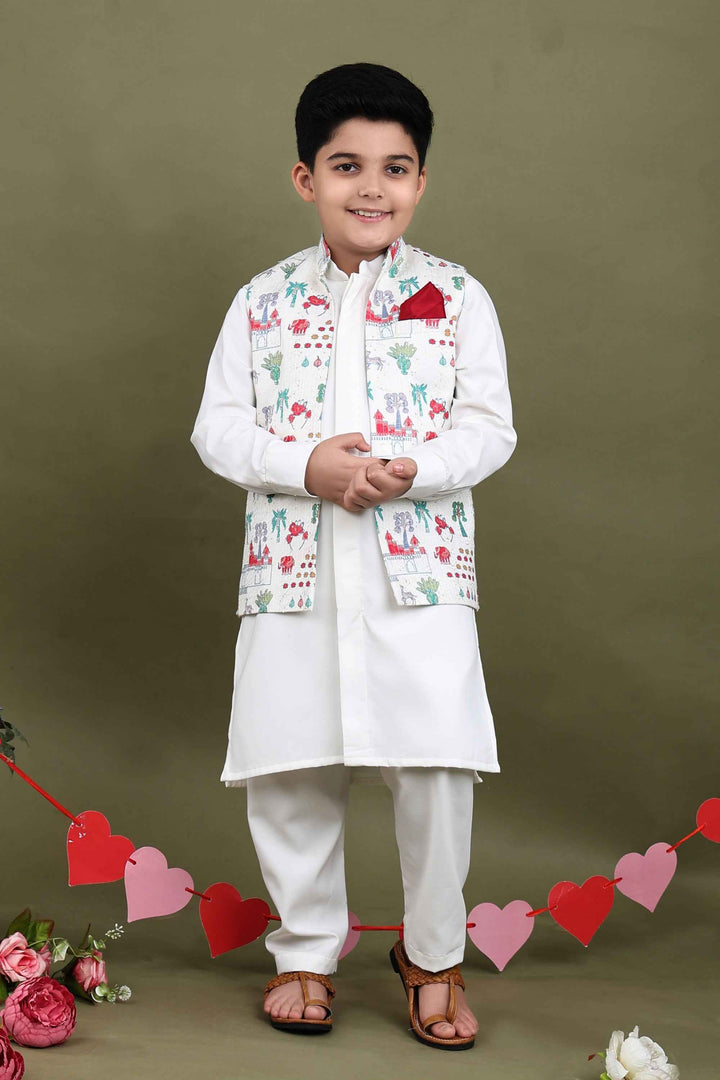 Rajwada Ivory 3-Piece Kurta Jacket Set