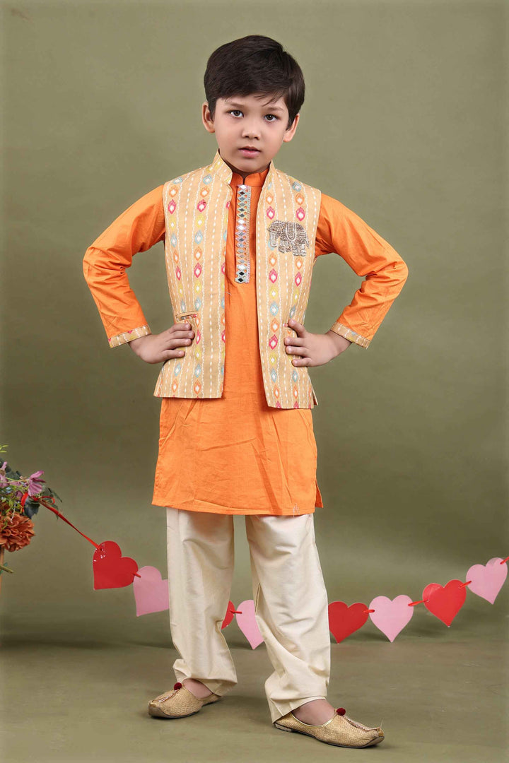 Haathi Ikat Orange 3-Piece Kurta Set