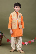 Load image into Gallery viewer, Haathi Ikat Orange 3-Piece Kurta Set