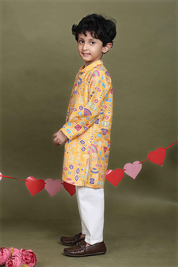 Rangrez Mustard Printed Kurta Set