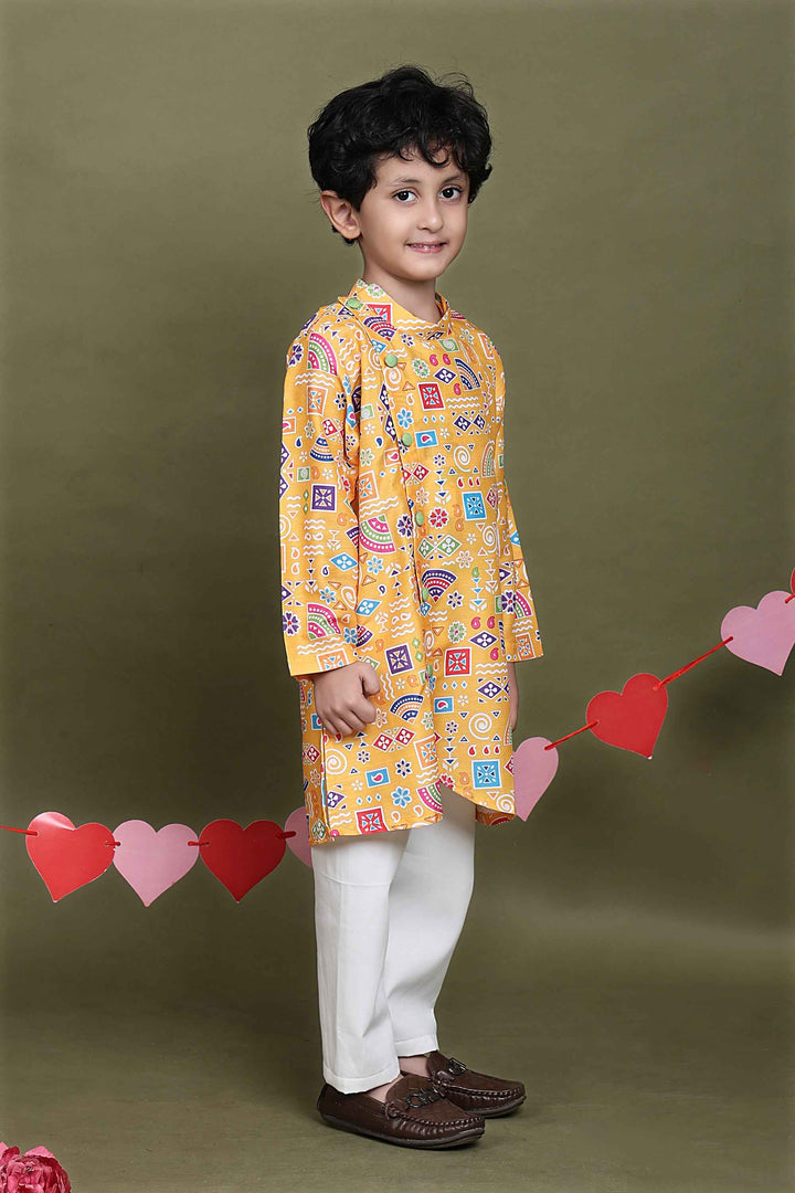Rangrez Mustard Printed Kurta Set