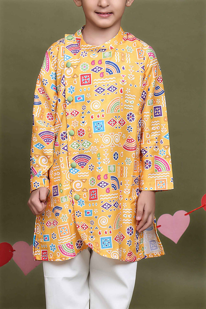Rangrez Mustard Printed Kurta Set