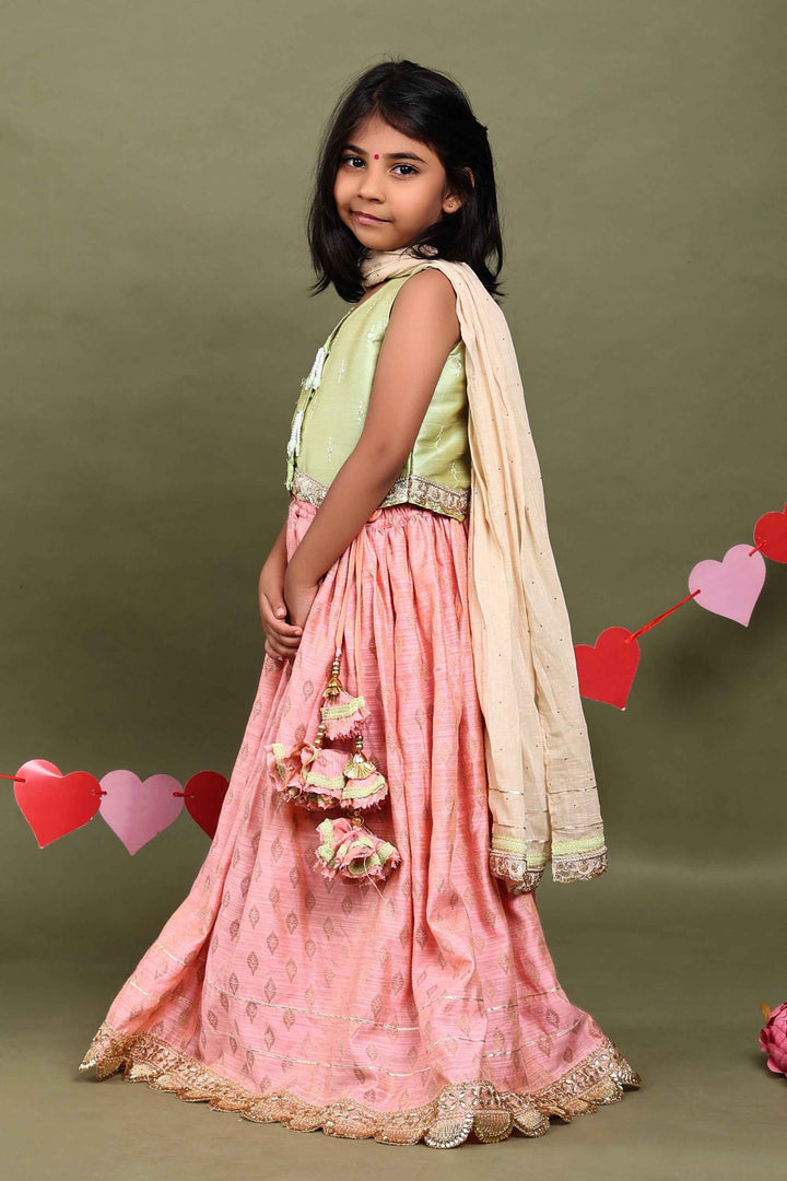 Gulbahar Blush Brocade Lehenga Set for Girls