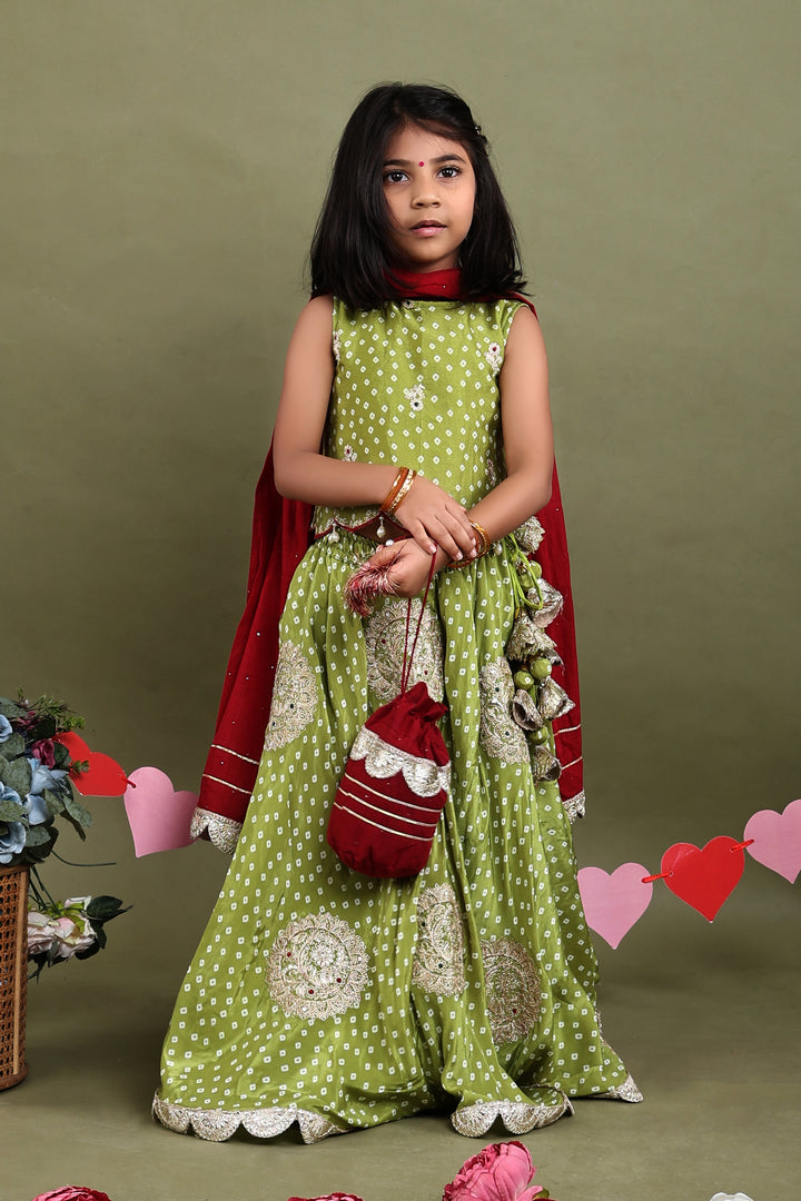 Abeer Green Bandhani Lehenga Set with Potli