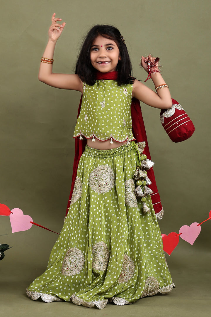 Abeer Green Bandhani Lehenga Set with Potli