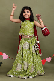 Abeer Green Bandhani Lehenga Set with Potli
