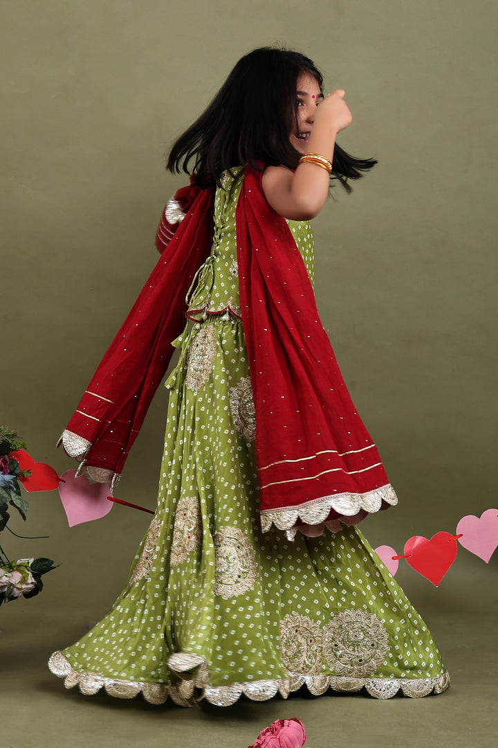 Abeer Green Bandhani Lehenga Set with Potli