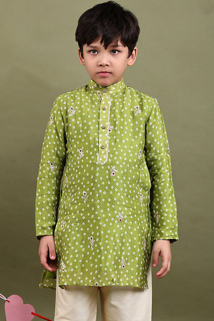 Abeer Green Bandhani Kurta Pajama Set
