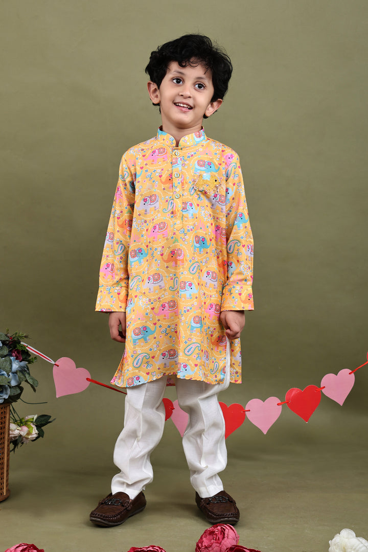 Gajraj Elephant Print Muslin Kurta Pajama Set