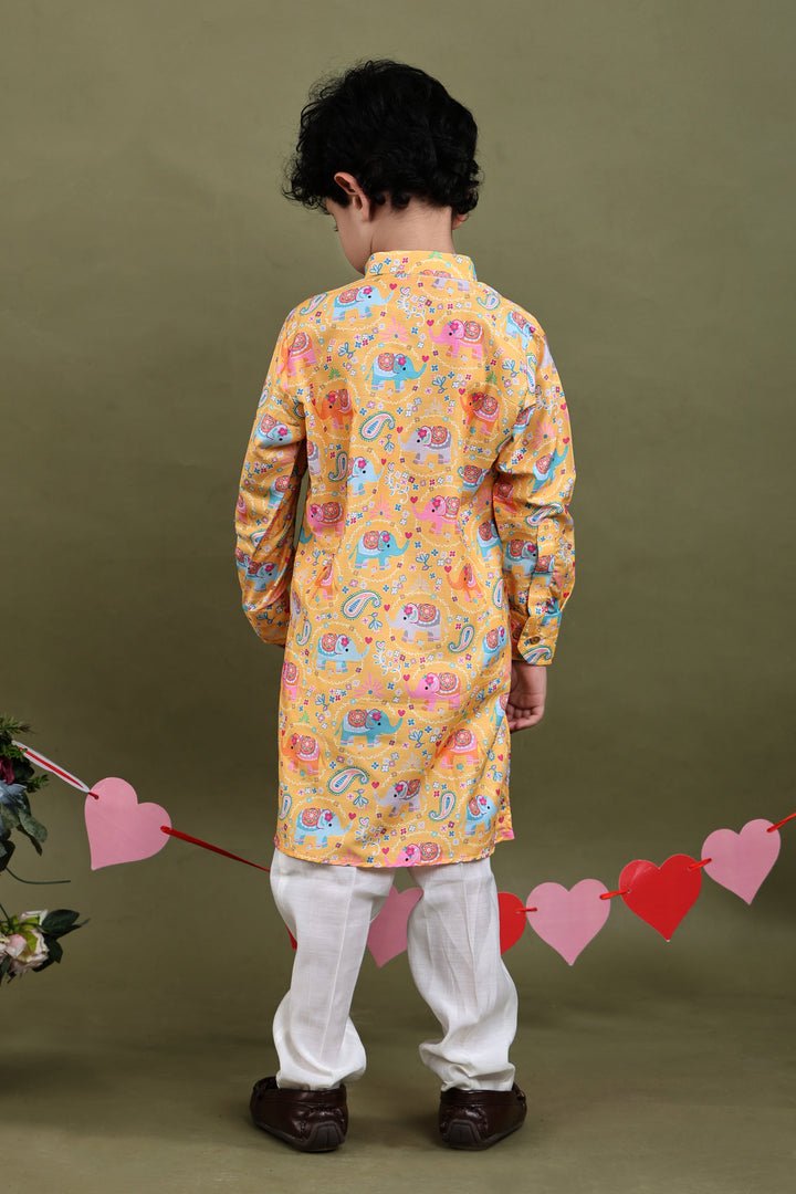 Gajraj Elephant Print Muslin Kurta Pajama Set