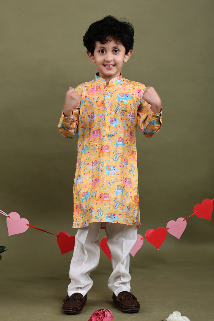 Gajraj Elephant Print Muslin Kurta Pajama Set