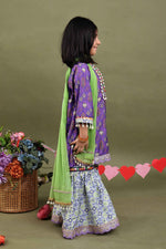 Load image into Gallery viewer, Gulnaar Purple Folk Print Sharara Set for Girls