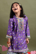 Load image into Gallery viewer, Gulnaar Purple Folk Print Sharara Set for Girls