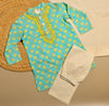 Cotton Block Print Kurta Pajama Set with Hand Embroidery
