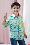 Dino Paradise Printed Full Sleeve Cotton Shirt For Boys