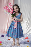 Floral Check Printed Cotton Sleeveless Girls Dress