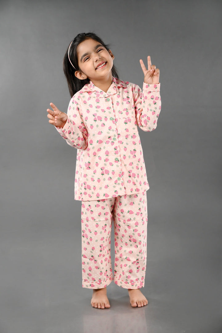 "Strawberry Sorbet" Kids Cotton Nightsuit Set - CuddlesClothing