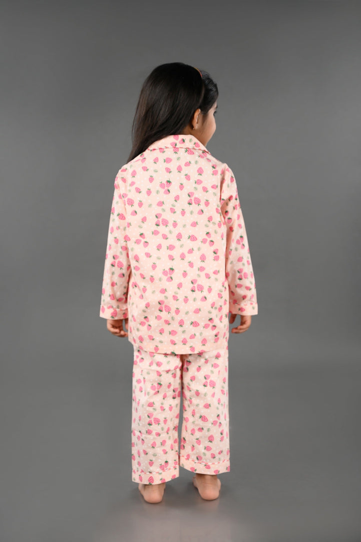 "Strawberry Sorbet" Kids Cotton Nightsuit Set - CuddlesClothing