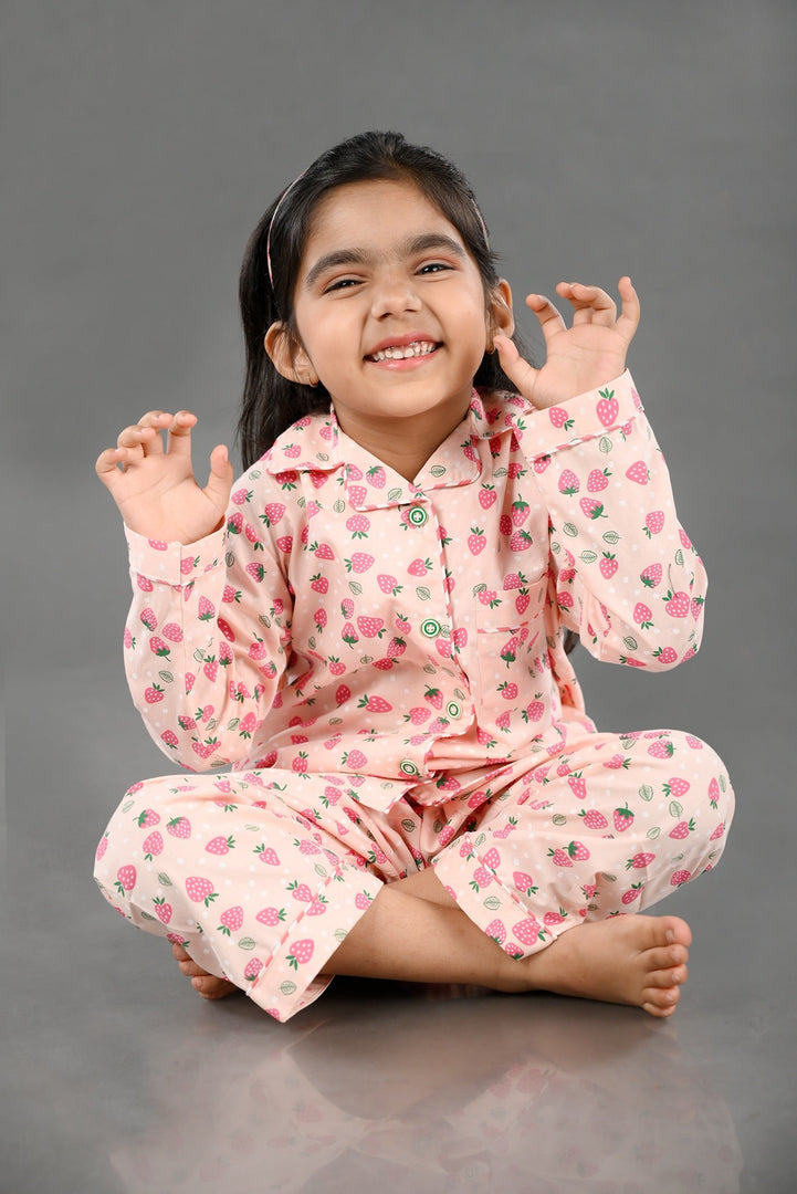 "Strawberry Sorbet" Kids Cotton Nightsuit Set - CuddlesClothing