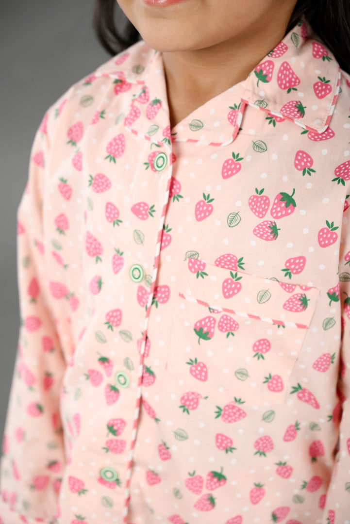 "Strawberry Sorbet" Kids Cotton Nightsuit Set - CuddlesClothing