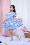Blue Ruffled Unicorn Embroidery Dress