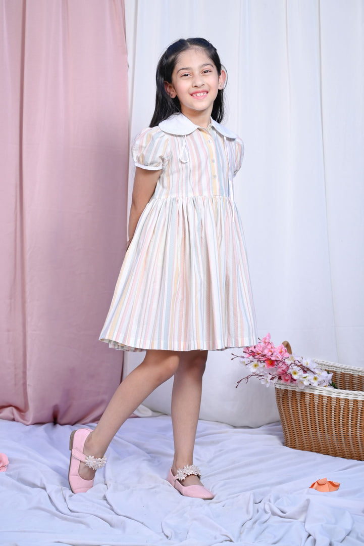 Candy Floss Pastel Stripe Girls Dress - CuddlesClothing