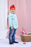 Aqua Print Kurta Style Shirt With Mandarin Collar
