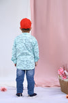 Aqua Print Kurta Style Shirt With Mandarin Collar