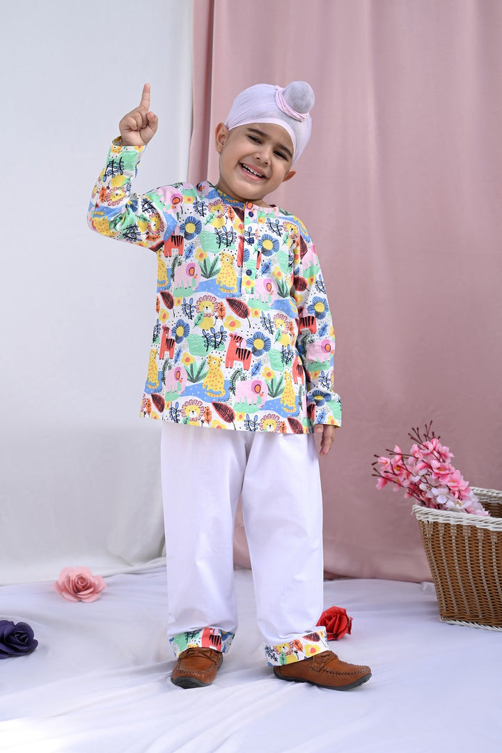 "Jungle Safari" Kids Kurta Style Nightsuit - CuddlesClothing
