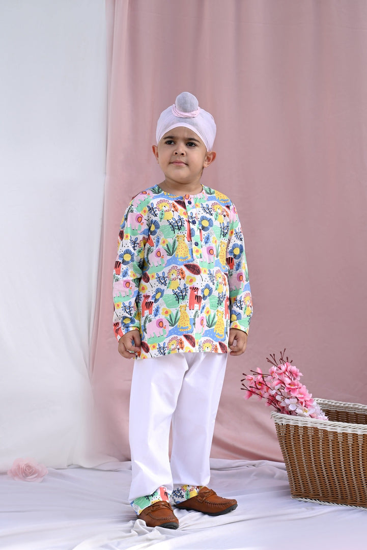 "Jungle Safari" Kids Kurta Style Nightsuit - CuddlesClothing