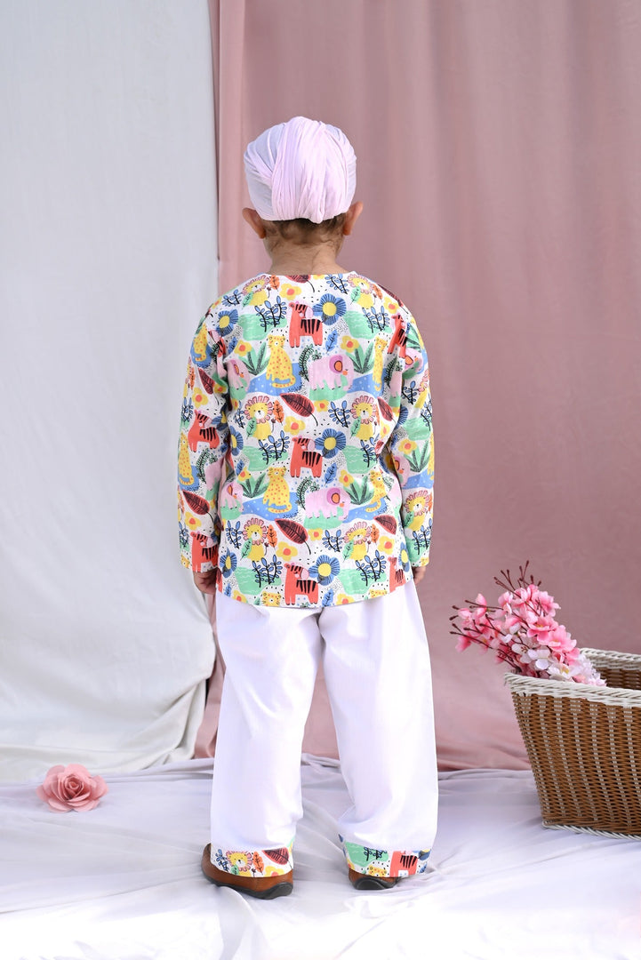 "Jungle Safari" Kids Kurta Style Nightsuit - CuddlesClothing
