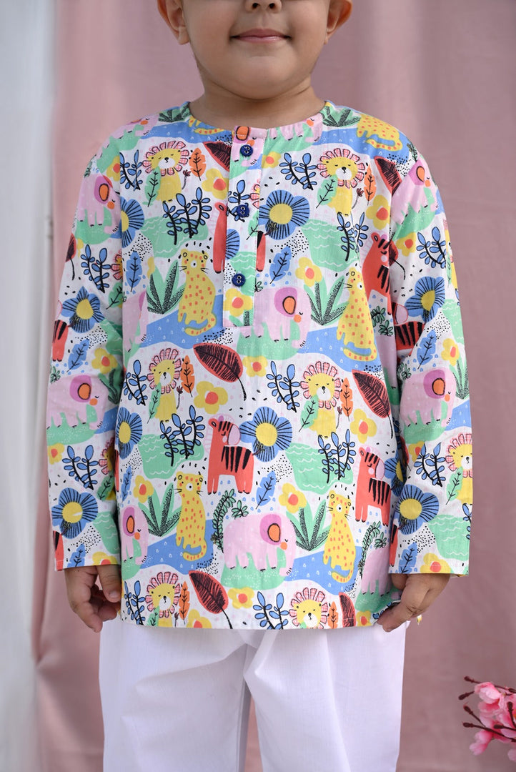 "Jungle Safari" Kids Kurta Style Nightsuit - CuddlesClothing