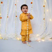 Boys Yellow Block Print Nehru Jacket & Kurta Set - CuddlesClothing