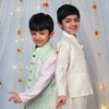 Off White Cotton Silk Jawahar Jacket Set for Kids