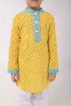 Yellow Cotton Lehriya Printed Kurta Set For Boys