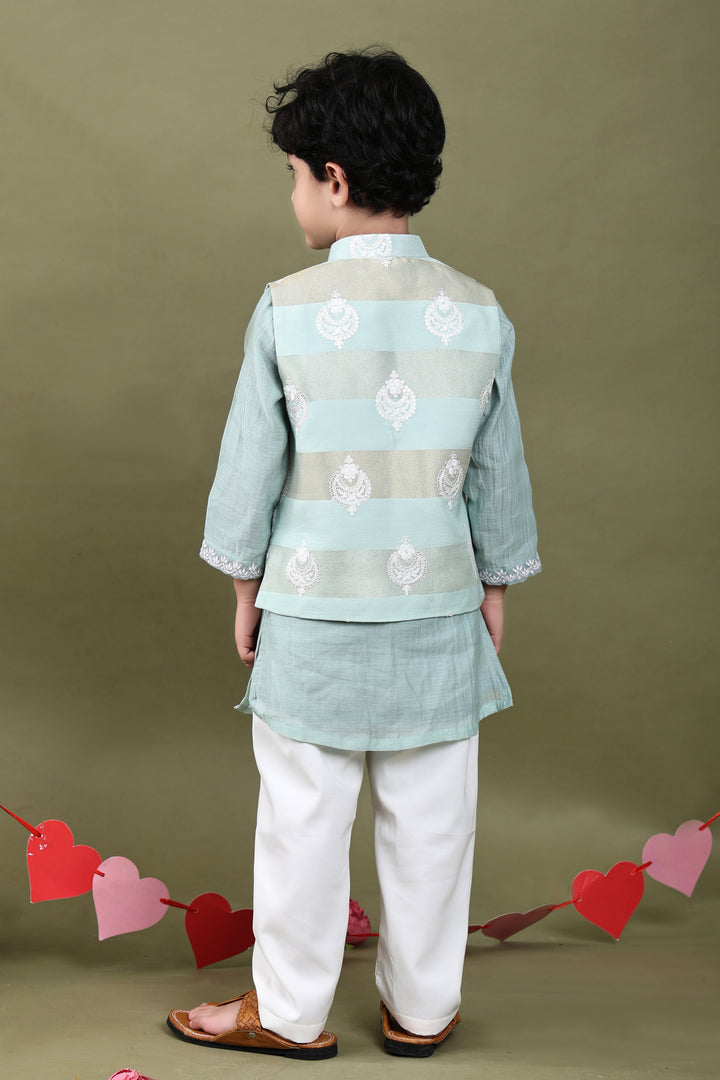Mint Mul Chanderi Kurta Set with Embroidered Mul Chanderi Jacket