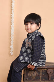 Navy Deer Embroidered Georgette 3 Pc Kurta Set