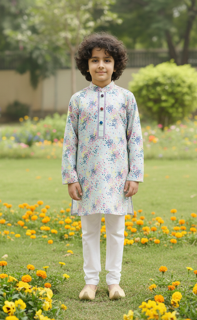 Vibrant Polka Splash Cotton Kurta Set for Boys - CuddlesClothing