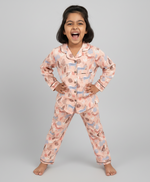 Load image into Gallery viewer, Kids Peach Safari Print Cotton Nightsuit - CuddlesClothing