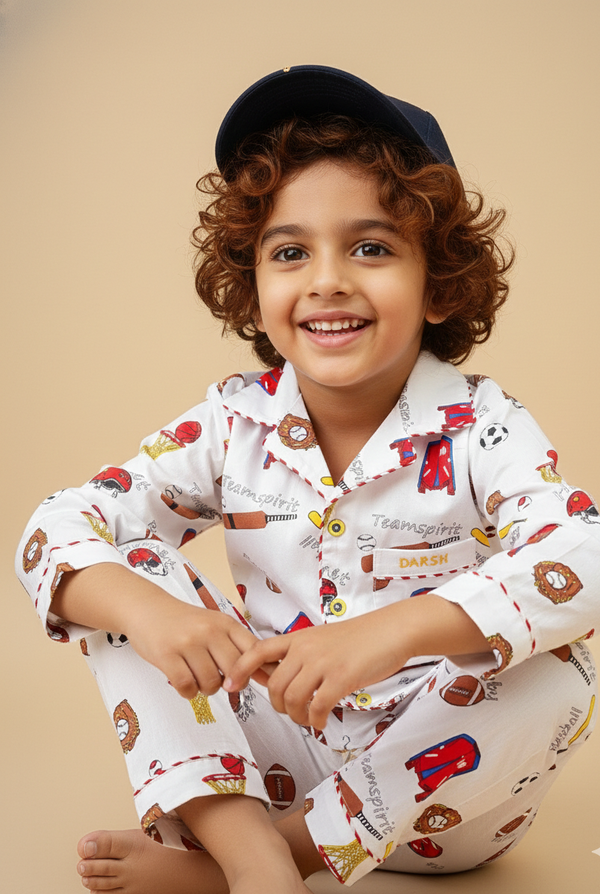Boys Sports Print Cotton Nightsuit - CuddlesClothing