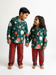 Kids Christmas Ornament Flannel Nightsuit - CuddlesClothing