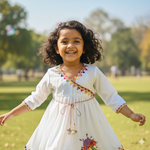 Load image into Gallery viewer, Girls White Frock Style Kurta Set - CuddlesClothing