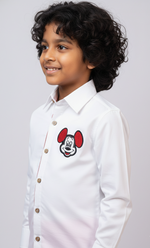 Load image into Gallery viewer, Boys White Mickey Mouse Patch Cotton Shirt - CuddlesClothing