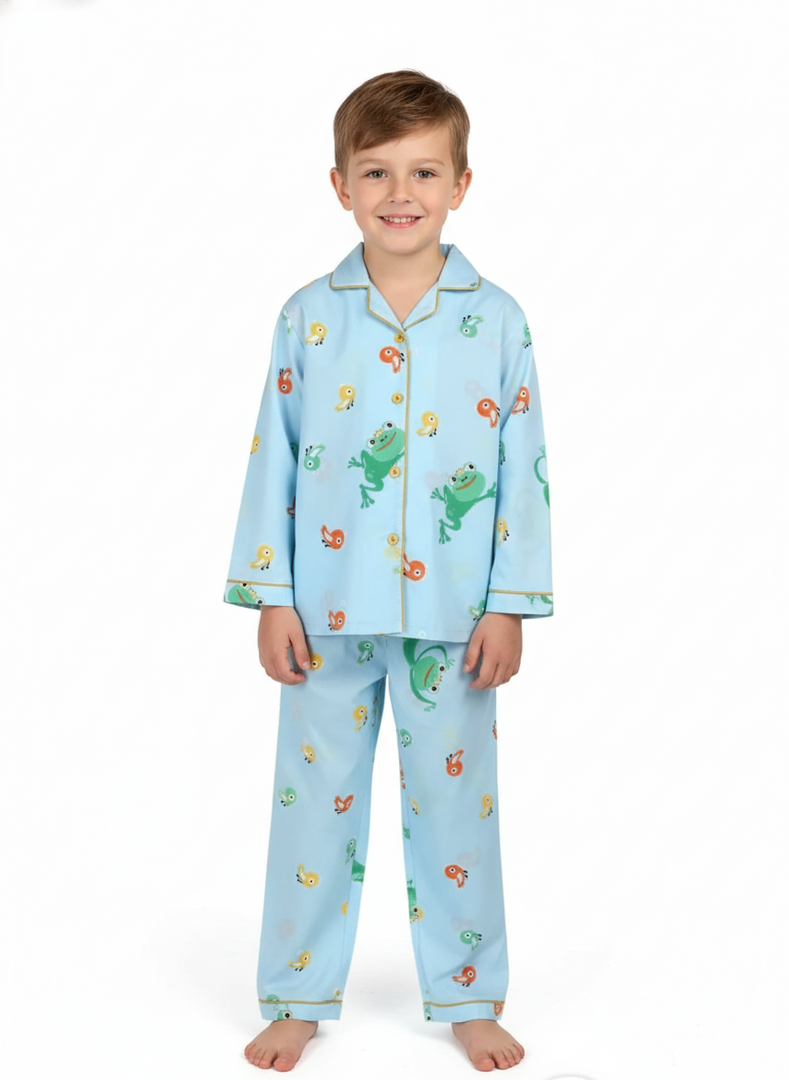 Frogs with Birds Printed Cotton PJ Set - CuddlesClothing