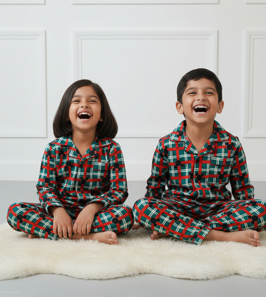 Kids Mickey Mouse Flannel Nightsuit Set - CuddlesClothing